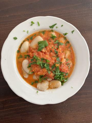 large white beans in a creamy tomato sauce